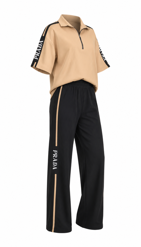 ست تیشرت شلوار نیم زیپ prada نخی