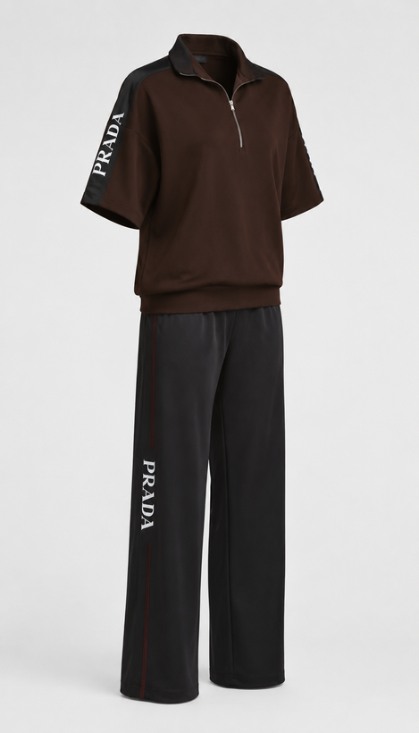 ست تیشرت شلوار نیم زیپ prada نخی